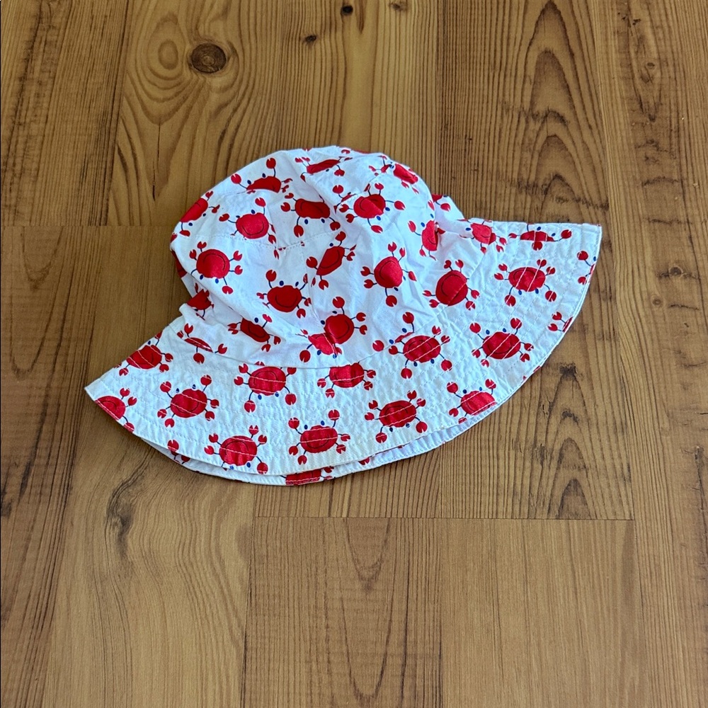 Adorable Crab Print Kids Sun Hat - Red & White
